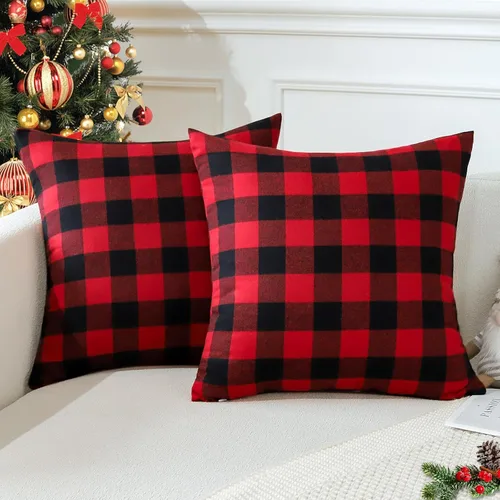 Vista 14 de OTOSTAR Paquete de 2 fundas de almohada decorativas de cuadros búfalo navideños de 12x20 pulgadas, lino clásico estilo granja, fundas de cojín