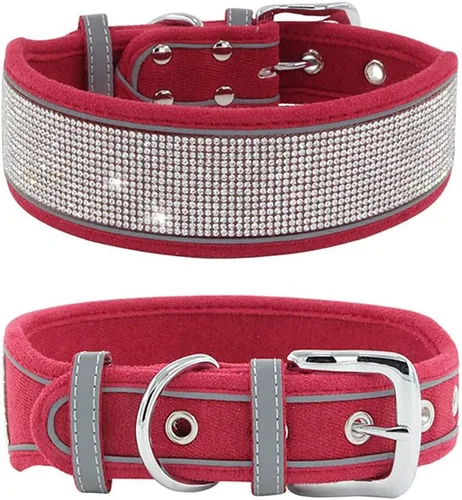 Vista 6 de Collar de perro con diamantes de imitación, suave, cómodo, elegante, con rayas reflectantes brillantes, collar de cristal de diamante ajustable