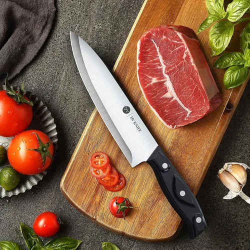 Vista 7 de Cuchillo de chef - Cuchillos de cocina, cuchillo de chef de 8 pulgadas, cuchillo de pelar de 4 pulgadas, acero inoxidable de alto carbono con mango