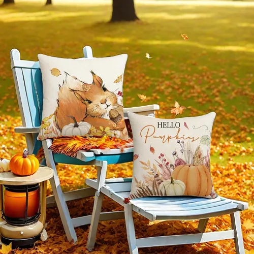 Vista 3 de Juego de 2 fundas de almohada de lino de 18 x 18 pulgadas para sofá, casa rural de Acción de Gracias, decoración de otoño