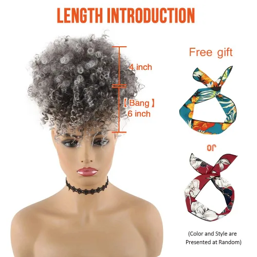 Vista 6 de CINHOO Extensiones de cabello con cola de caballo gris para mujeres negras, cola de caballo sintética con cordón, cola de caballo sintética corta