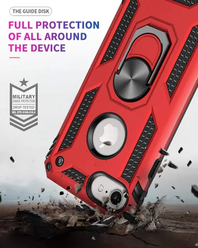 Vista 3 de Korecase Funda para iPhone 8, protección de cámara, armadura militar, doble capa, soporte compatible con iPhone 6 6s y iPhone 7 8, color negro