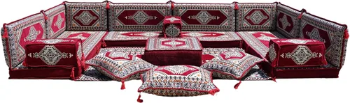 Vista 160 de arabicsofa Sofá en forma de U de estilo árabe para el suelo – Juego de Majlis hecho a mano – Sofá de estilo bohemio