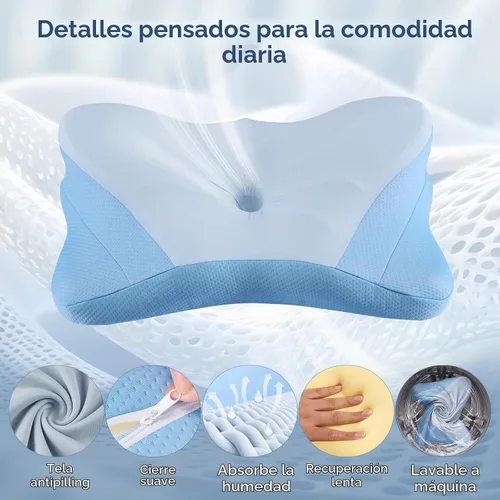 Vista 4 de Almohada cervical ergonómica para el cuello, almohada de espuma viscoelástica para aliviar el dolor, almohadas ortopédicas de cama con soporte