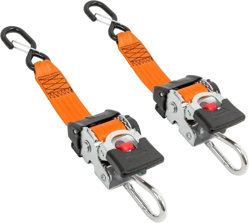 Vista 11 de PowerTye - Correa de amarre retráctil de trinquete de 2 pulgadas x 6 pies de largo con mosquetón y gancho de cierre - Trinquete autorretráctil, 800