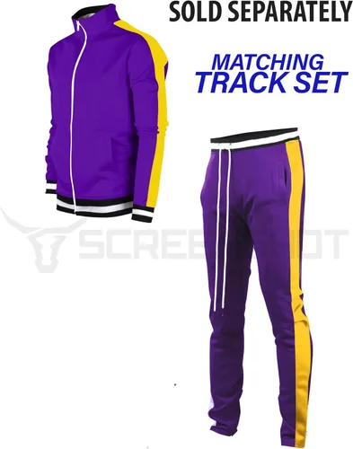 Vista 6 de SCREENSHOT-Track Pants S41700 Mens Premium Slim Athletic Fitness Lifestyle Workout Bottoms - Classic Fit S41700-púrpura/oro