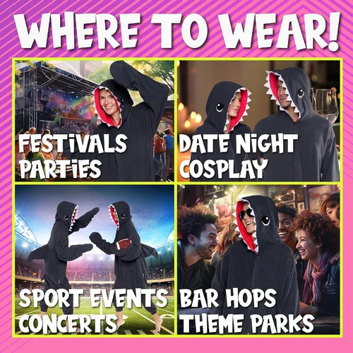 Vista 93 de Funziez! - Disfraz de Halloween para adultos, disfraz de animales y criaturas marinas, mameluco afelpado para cosplay, para mujeres y hombres