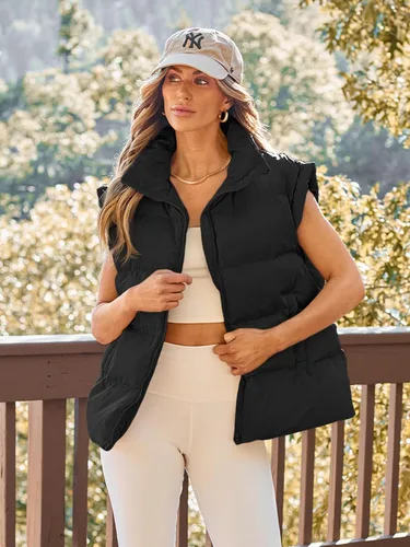 Vista 6 de AUTOMET Chalecos acolchados para mujer, chaquetas de moda de otoño, trajes hinchados, abrigos de moda sin mangas, ropa de invierno