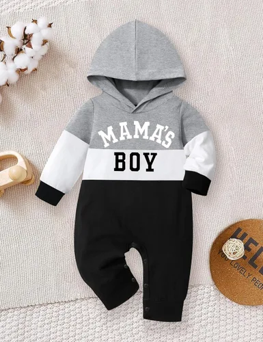 Vista 4 de Ropa de bebé niño, ropa de bebé con estampado de letras de manga larga con capucha para bebé niño