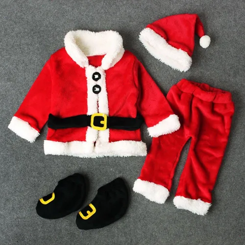 Vista 8 de 4 piezas de ropa polar para bebé, para Navidad, Papá Noel, abrigo, pantalones, sombrero, ropa de Año Nuevo