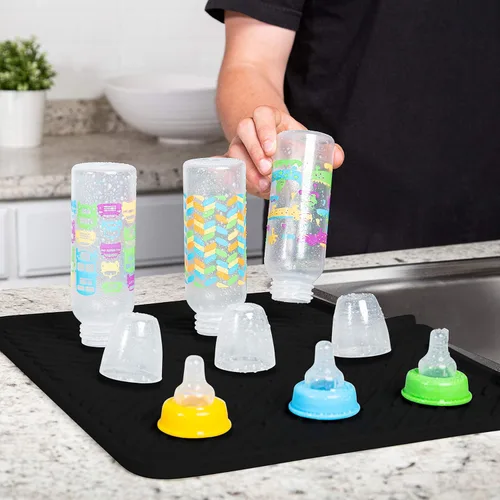 Vista 5 de Luxet Alfombrilla de silicona para secar platos con borde de drenaje integrado, almohadilla de secado higiénica, bandeja resistente compacta y fácil