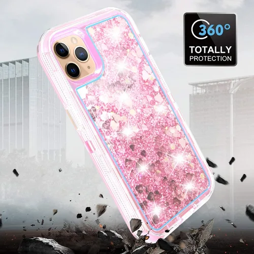 Vista 4 de Asuwish Funda de teléfono para iPhone 11 Pro Max 6.5 con protector de pantalla, brillante, líquido, transparente, híbrida, a prueba de golpes, grado