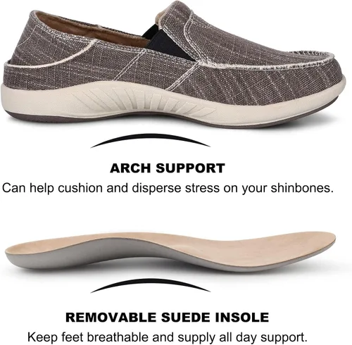 Vista 3 de Zapatos sin cordones para hombre, mocasines de lona para fascitis plantar con soporte para el arco, zapatos ortopédicos casuales antideslizantes