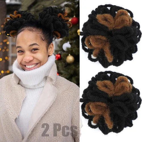 Vista 10 de Abellee 2 moños de Loc para mujeres negras, 8 pulgadas, moño de pétalos de Loc, Afro, cola de caballo alta, cordón de coleta, extensiones de cabello