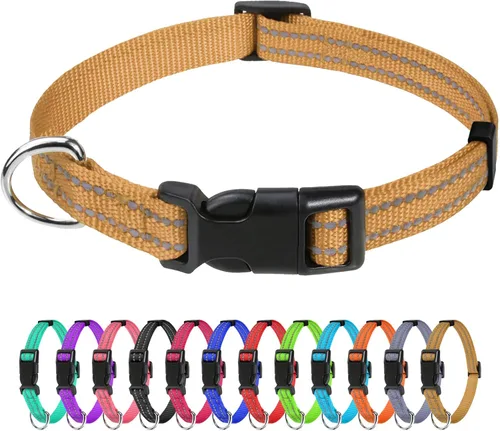 Vista 21 de TagME Collares de nailon reflectantes para perros, collar ajustable clásico para mascotas con hebilla de liberación rápida para cachorros, rosa Rosa
