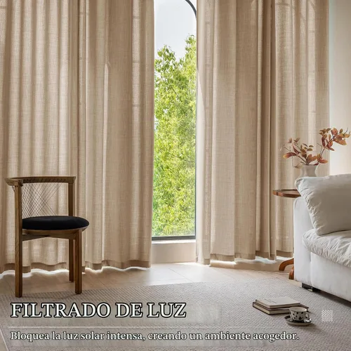 Vista 6 de Cortinas de Lino Taupe de 96 Pulgadas de Largo para Sala de Estar con Ojales de Bronce Estilo Rústico de Granja Semi Transparentes con Filtrado