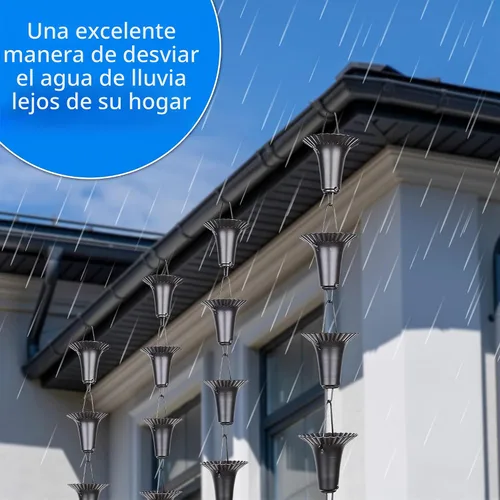 Vista 2 de Cadenas de lluvia de copa estriada para canaletas de 8.5 pies