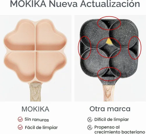 Vista 2 de MOKIKA Sartén antiadherente para tortilla de huevos con secciones de corazón, 4 tazas en forma de corazón, sartén dividida adecuada para estufa