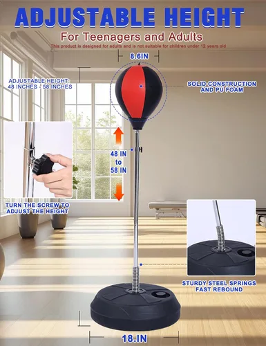 Vista 2 de Punching Bag for Adults with Stand, Speed Boxing Reflex Bag