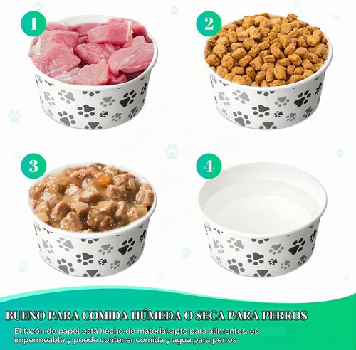 Vista 4 de Potchen 30 cuencos desechables para perros de 12 onzas, alimentos pequeños para mascotas con platos impresos para mascotas pequeñas, cuencos
