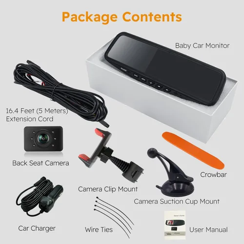 Vista 6 de 1080P HD - Monitor de espejo para bebé, cámara de coche de bebé con monitor de coche de bebé de 4.3 pulgadas, cámara de asiento trasero de coche