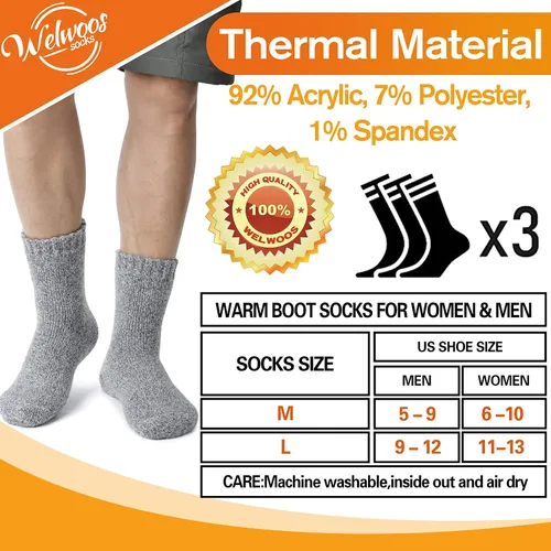 Vista 5 de 3 pares de calcetines térmicos cálidos para mujeres y hombres, calcetines de esquí de invierno con aislamiento para botas gruesas para clima frío
