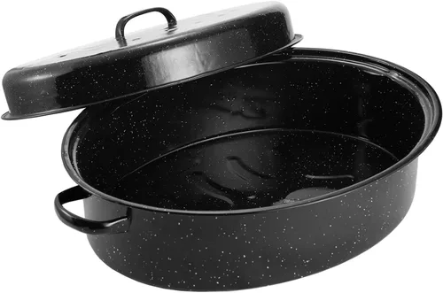 Vista 7 de Bandeja de asar ovalada esmaltada de 13 pulgadas con tapa abovedada - Para pavo de 7 libras, pollo, cordero, verduras