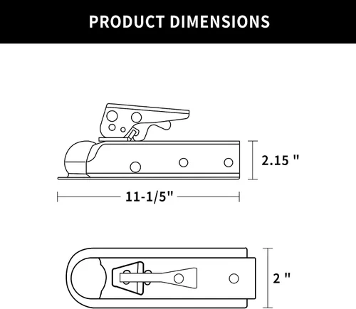 Vista 2 de Acoplador Recto de Lengua de Remolque para Bola de 2", Acoplador de Remolque de Ancho de Canal de 2", 3,500LBS