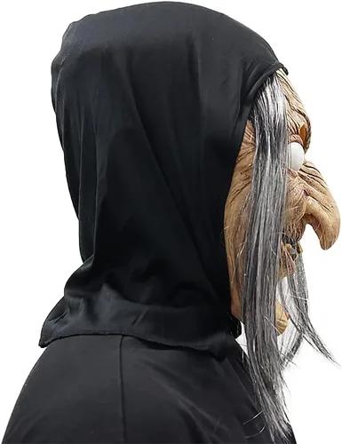 Vista 7 de EraSpooky Máscara de bruja para mujer, disfraz de Halloween, máscaras de látex de cabeza completa con pelo