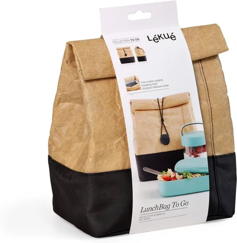 Vista 7 de Lékué - Bolsa de almuerzo para llevar de papel kraft Marrón 1 galón Portabicicletas grande reutilizable con espacio para botella y más
