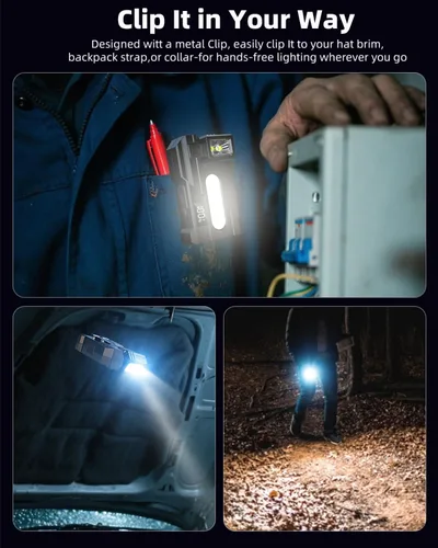 Vista 7 de Linterna EDC recargable, 400 lúmenes, mini luz EDC súper brillante, mini linterna portátil de 1200 mAh, 7 modos de linterna de bolsillo plano