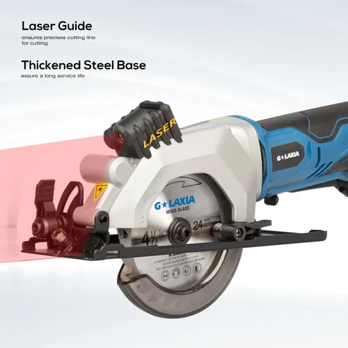 Vista 4 de Mini sierra circular inalámbrica de 20 V, 2.0 Ah, sierra compacta con guía láser
