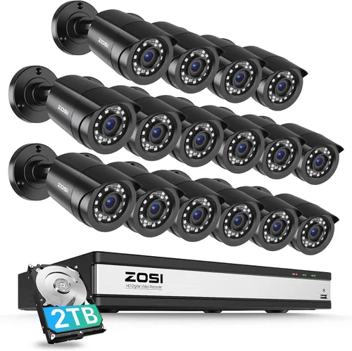Vista 10 de ZOSI - Sistema de cámara de seguridad 3K Lite para interiores y exteriores, detección AI de personas/vehículos, visión nocturna, acceso remoto, 4