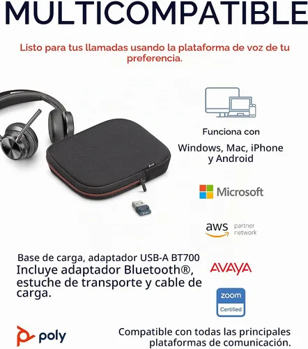 Vista 7 de [Usado] Poly Voyager Focus 2 UC - Auriculares inalámbricos ANC con micrófono y soporte de carga, se conecta a través de Bluetooth a PC/Mac/Móvil