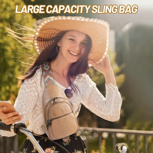 Vista 2 de KFXFENQ Sling Bag for Women PU Leather Sling Bags for Women Crossbody Fashion Sling Backpack Multipurpose Chest Bag for Women