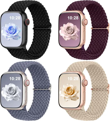 Vista 18 de DaQin Paquete de 4 correas elásticas trenzadas Solo Loop para Apple Watch para mujeres y hombres, de 1.575 pulgadas, 1.614 pulgadas, 1.654 pulgadas