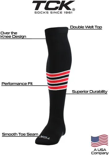 Vista 4 de TCK Dugout - Calcetines de béisbol a rayas por encima de la rodilla extra largos por encima de la rodilla para niños, niñas, hombres, mujeres
