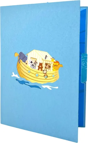 Vista 5 de Tarjeta de felicitación desplegable de animales de dibujos animados, barco, aventura, viaje, regalo para niños, cumpleaños, agradecimiento, familia