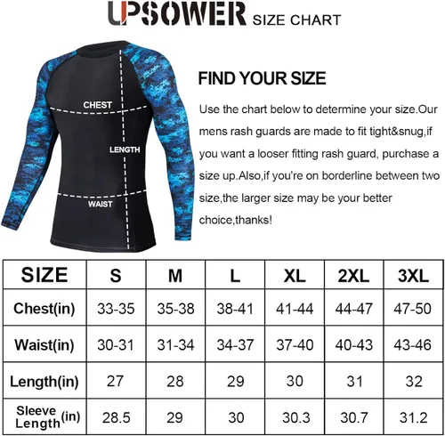 Vista 2 de UPSOWER Men's Rash Guard Long Sleeve UPF50+ Swim Shirts