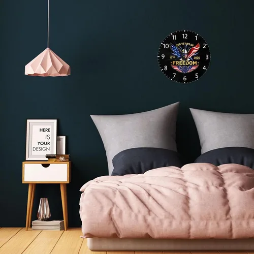 Vista 7 de Reloj de pared redondo 1776-2026, conmemorativo, silencioso, sin tictac, funciona con pilas, reloj de escritorio silencioso de cuarzo águila