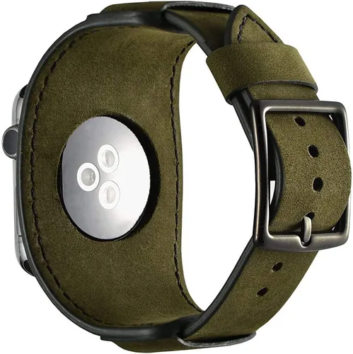Vista 3 de Compatible con correas de Apple Watch de 1.496 pulgadas, 1.575 pulgadas, 1.614 pulgadas, correa de cuero genuino retro de caballo loco para iWatch