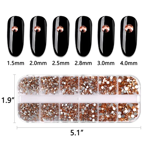 Vista 2 de 2 cajas de diamantes de imitación rojos para uñas, cristales de cristal para uñas, parte trasera plana, diamantes de imitación para uñas, piedras