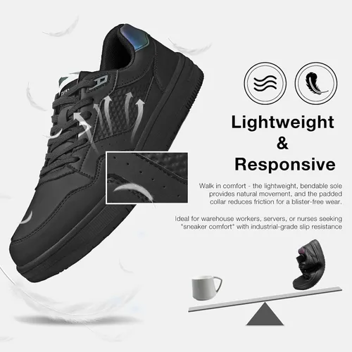 Vista 5 de SPIEZ Zapatos de trabajo antideslizantes para hombres y mujeres, zapatos de servicio de alimentos antideslizantes y resistentes al aceite, zapatos