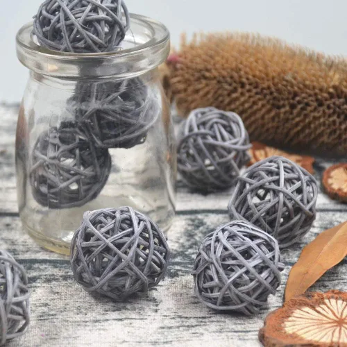 Vista 7 de Juego de 10 bolas decorativas de mimbre de ratán para mesa, boda, fiesta, Navidad, decoración del hogar (negro, diámetro de 2 pulgadas)