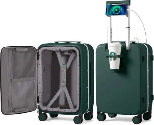 Vista 29 de mixi Equipaje PC Hardside Rolling maleta con rueda giratoria, cerradura TSA, soporte para teléfono y vaso, Verde aguacate