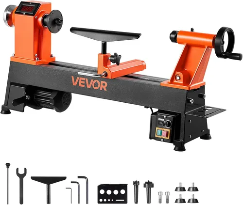 Vista 13 de VEVOR Mini máquina de torno, 7 cm x 16 cm, Mini herramientas de torno para madera de 24VDC 96W, accesorios de máquina de fresado, 7 velocidades