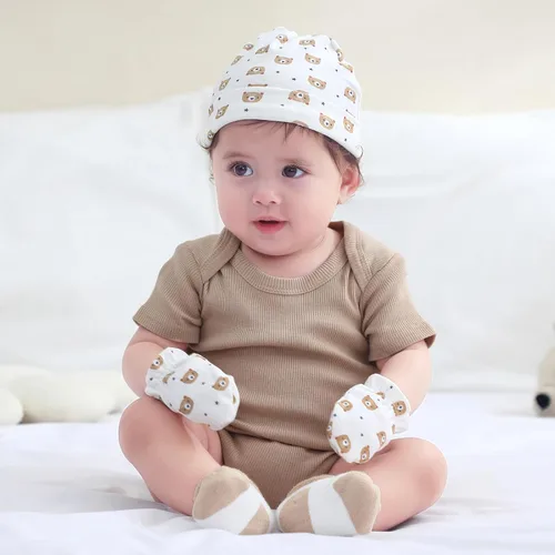 Vista 3 de Ruliby Conjunto de Gorros, Manoplas y Calcetines para Bebé de Algodón, Gorro Beanie Suave para Recién Nacidos, Gorros Guantes para Niñas y Niños 0-6