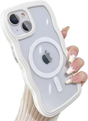 Vista 31 de Yeddabox Magsafe - Funda compatible con iPhone 13, diseño de ondas, lindo marco de colores de caramelo con ondas de agua, a prueba de golpes