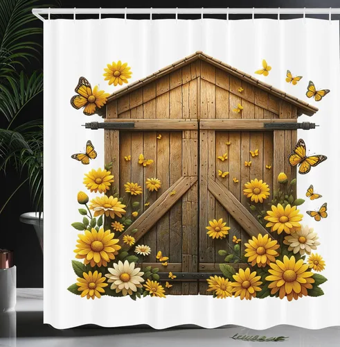 Vista 45 de Ambesonne Cortina de ducha de gato, diseño bohemio de estilo étnico con poses de gatitos sentados y acostados, juego de decoración de baño de tela