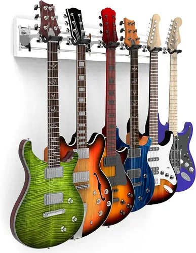 Vista 32 de DLDIRECT DiamondLife - Soporte de pared para guitarra color rojo cereza de 48 pulgadas, 3 perchas cromadas con bloqueo de seguridad acolchado